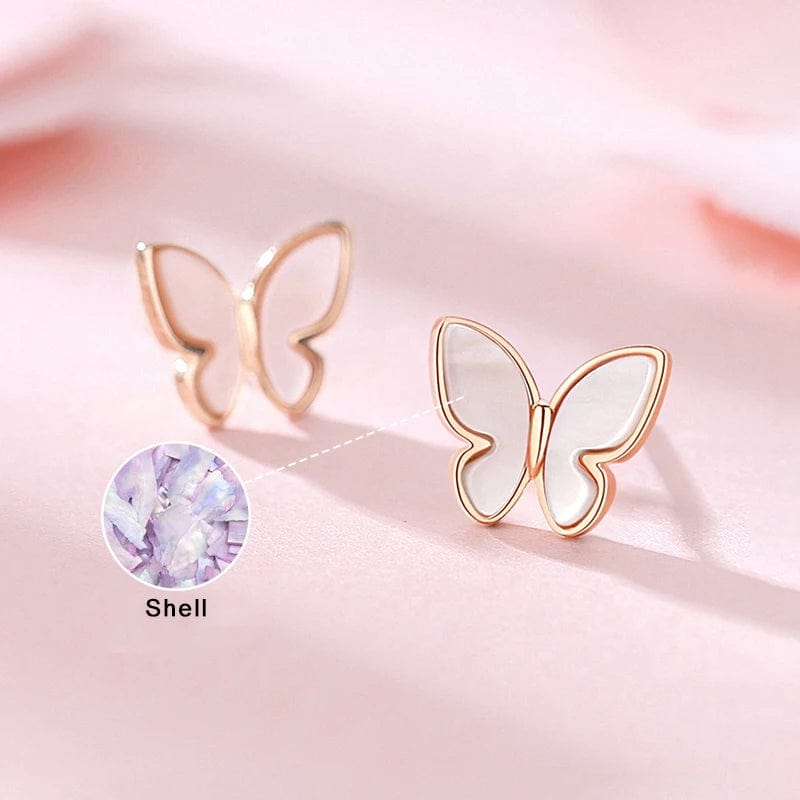 OEM&ODM Butterfly 925 Sterling Sliver Earring Natural Stone Shell Stud Earring Solid 18k Gold Plated Earrings