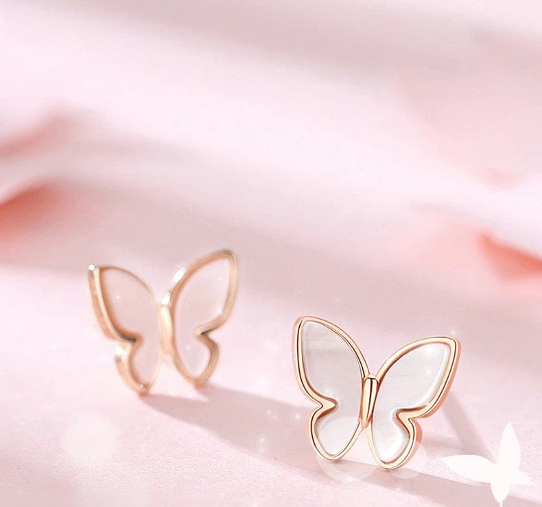 OEM&ODM Butterfly 925 Sterling Sliver Earring Natural Stone Shell Stud Earring Solid 18k Gold Plated Earrings
