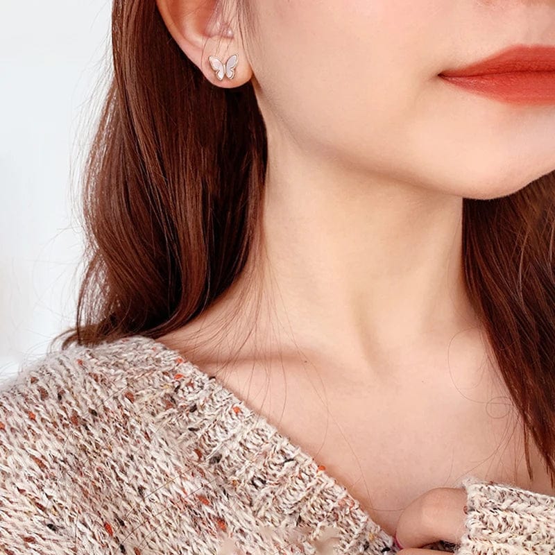 OEM&ODM Butterfly 925 Sterling Sliver Earring Natural Stone Shell Stud Earring Solid 18k Gold Plated Earrings