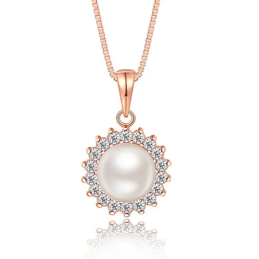 OEM&ODM Fashion Rose Gold Necklace Nature Pearl Pendant 925 Sterling Silver Gold Plated Custom Pendant Necklace