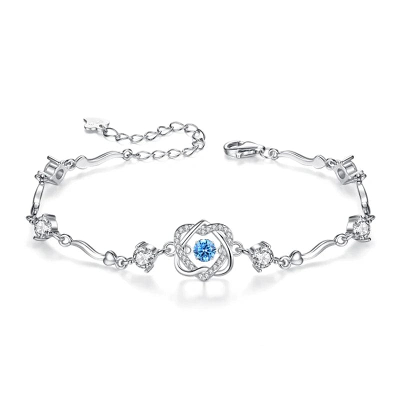 OEM&ODM Valentines Day Gift Blue Dancing CZ Stone 925 Sterling Silver Bangle Heart Shaped Bracelet Valentine Gifts Jewelry