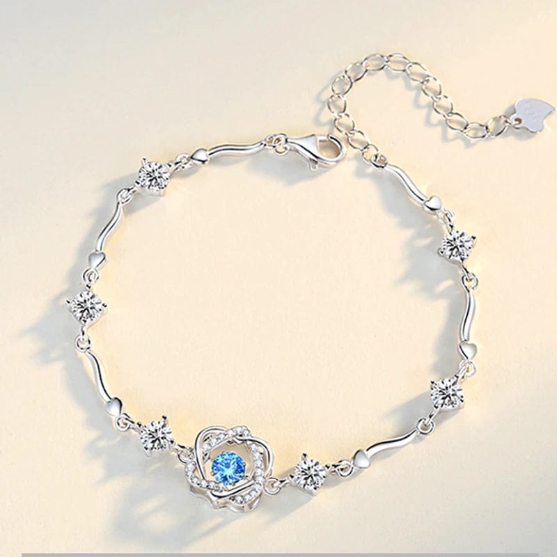 OEM&ODM Valentines Day Gift Blue Dancing CZ Stone 925 Sterling Silver Bangle Heart Shaped Bracelet Valentine Gifts Jewelry