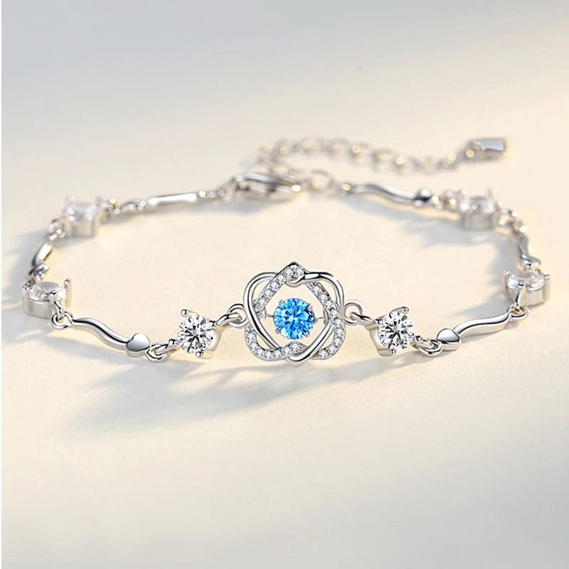 OEM&ODM Valentines Day Gift Blue Dancing CZ Stone 925 Sterling Silver Bangle Heart Shaped Bracelet Valentine Gifts Jewelry