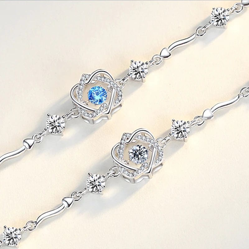 OEM&ODM Valentines Day Gift Blue Dancing CZ Stone 925 Sterling Silver Bangle Heart Shaped Bracelet Valentine Gifts Jewelry