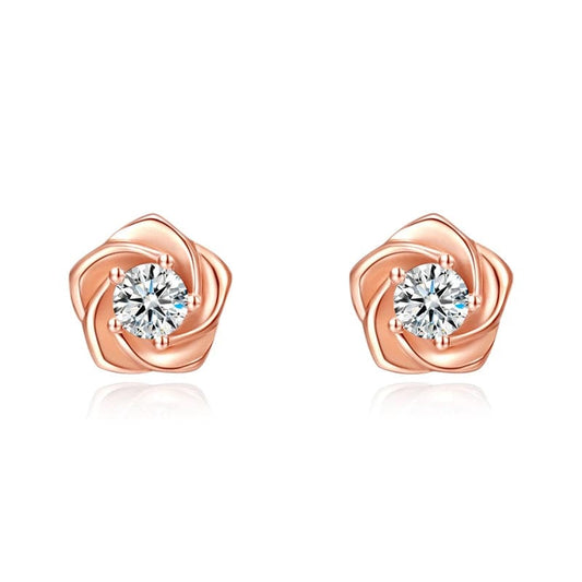 OEM&ODM Vana Shiny Jewelry Rose Flower Gold Plated Earrings 925 Silver Stud Earrings Girls Everyday Wear