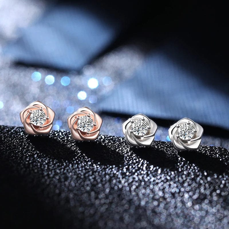 OEM&ODM Vana Shiny Jewelry Rose Flower Gold Plated Earrings 925 Silver Stud Earrings Girls Everyday Wear