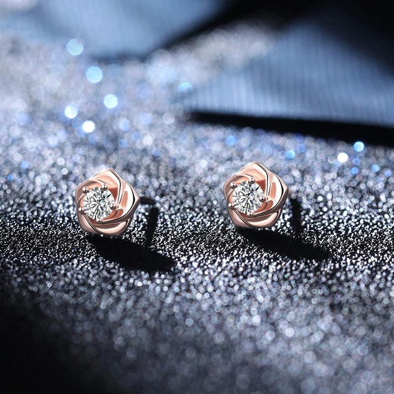 OEM&ODM Vana Shiny Jewelry Rose Flower Gold Plated Earrings 925 Silver Stud Earrings Girls Everyday Wear