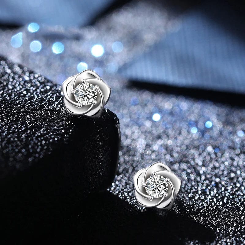 OEM&ODM Vana Shiny Jewelry Rose Flower Gold Plated Earrings 925 Silver Stud Earrings Girls Everyday Wear