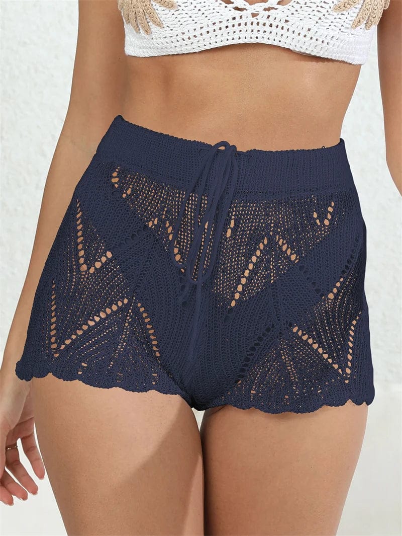 OEM One piece Hand Knitted Pants for Women Summer Solid Flounce Bottom Cover Up String Outfits Pant Crochet 1 Piece Beach Wear