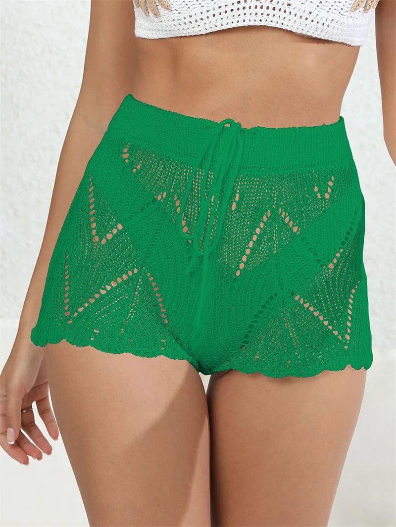 OEM One piece Hand Knitted Pants for Women Summer Solid Flounce Bottom Cover Up String Outfits Pant Crochet 1 Piece Beach Wear