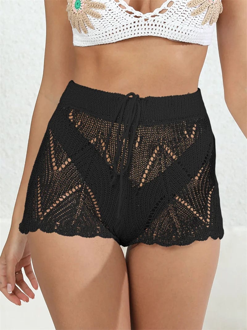 OEM One piece Hand Knitted Pants for Women Summer Solid Flounce Bottom Cover Up String Outfits Pant Crochet 1 Piece Beach Wear