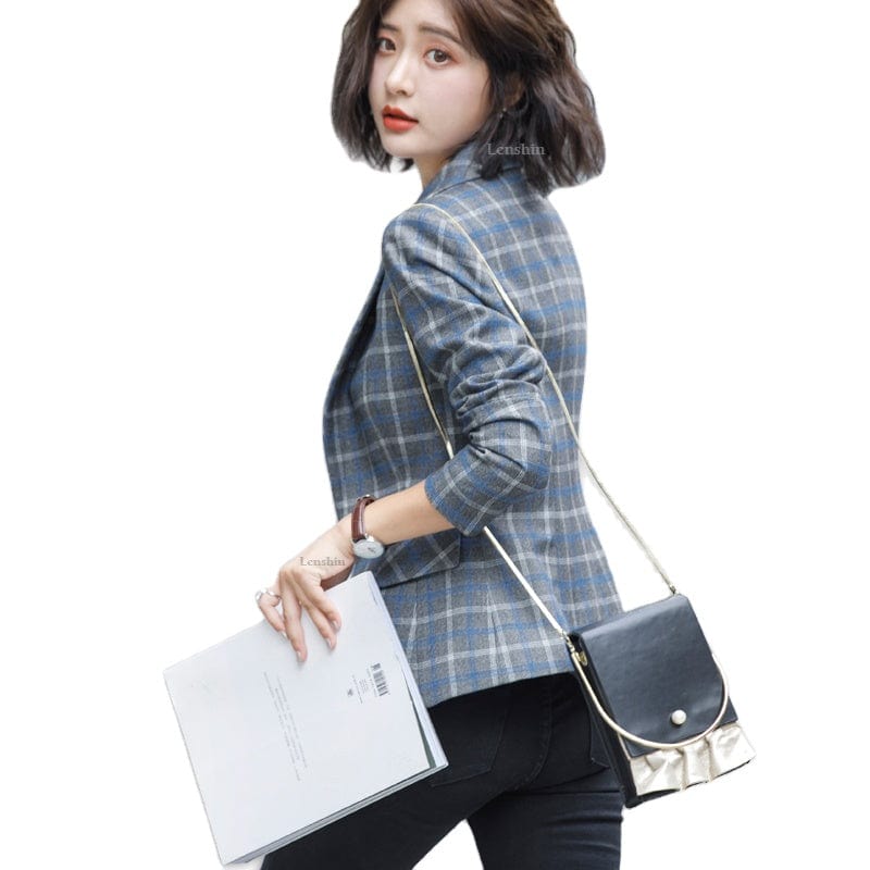 OEM Soft and Comfortable High-quality Plaid Jacket with Pocket Office Lady Casual Style Blazer Women Wear Single Button Coat