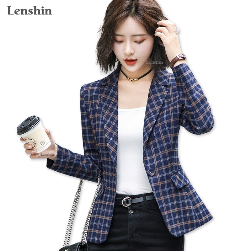 OEM Soft and Comfortable High-quality Plaid Jacket with Pocket Office Lady Casual Style Blazer Women Wear Single Button Coat