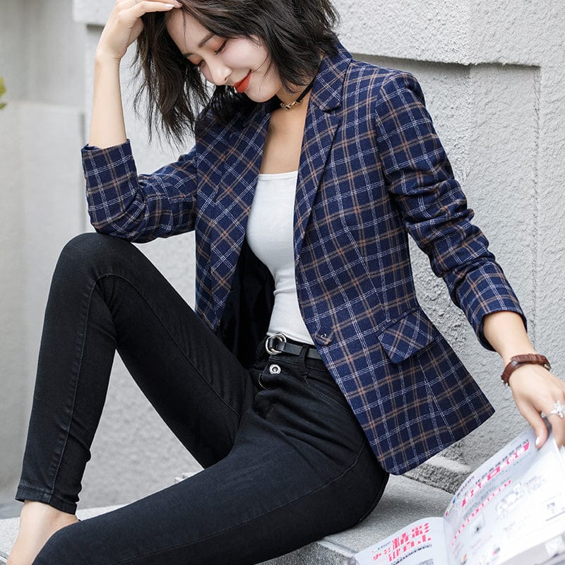 OEM Soft and Comfortable High-quality Plaid Jacket with Pocket Office Lady Casual Style Blazer Women Wear Single Button Coat