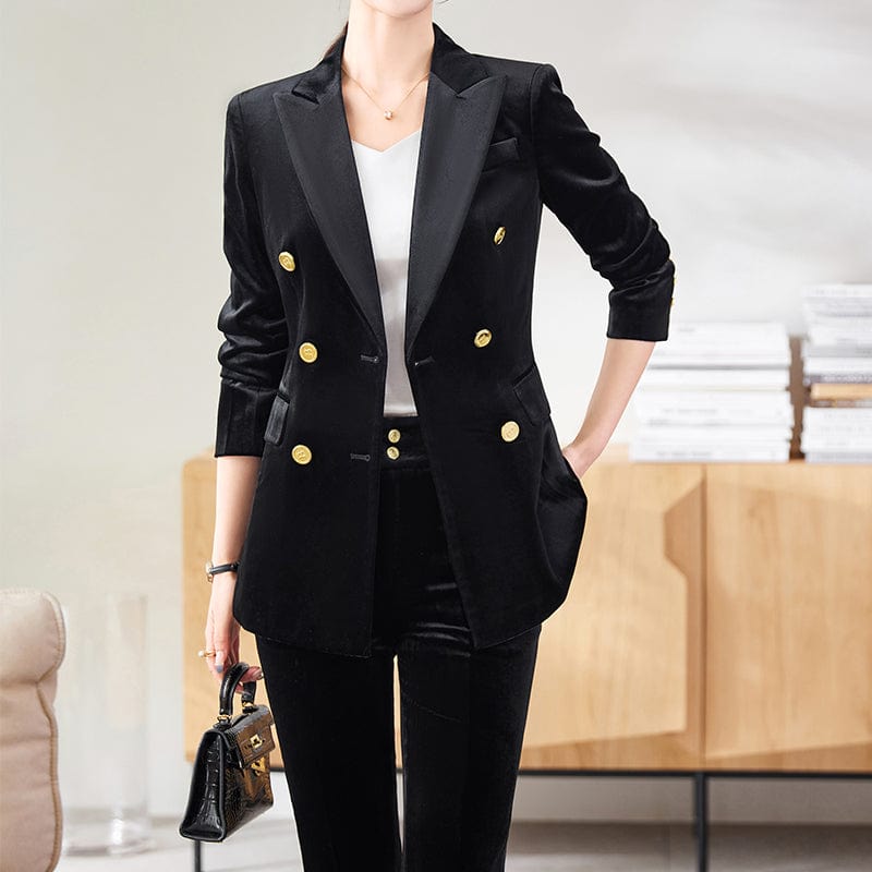 OEM Wholesale 2 Piece Solid Set for Women Business Office Lady Work Wear Double Breasted Fashion Clothes Blazer with Trousers