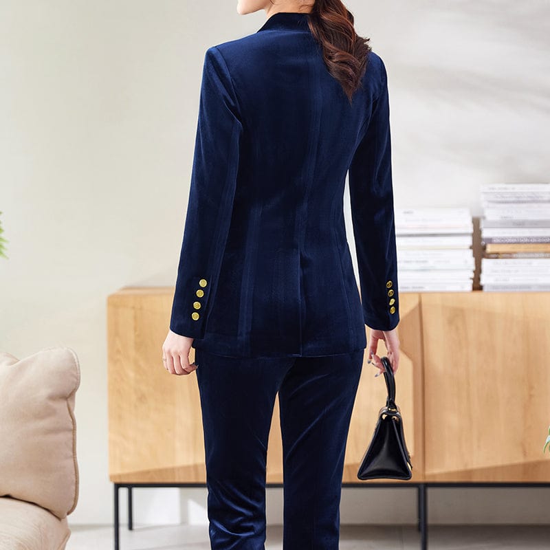 OEM Wholesale 2 Piece Solid Set for Women Business Office Lady Work Wear Double Breasted Fashion Clothes Blazer with Trousers