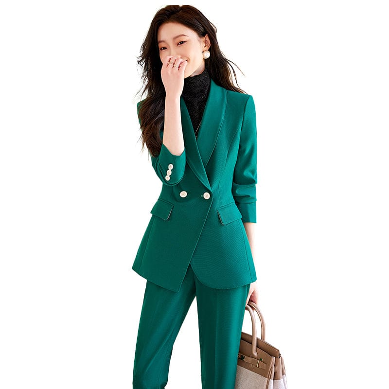 OEM Wholesale 2 Piece Solid Set for Women Business Office Lady Work Wear Single Breasted Clothes Blazer with Trousers