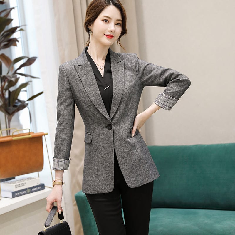 OEM Wholesale Dropship High-quality England Style Plaid Blazer Coat with Pocket for Women Single Button Fashion Outwear Jacket