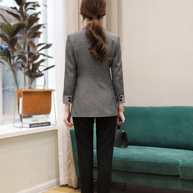 OEM Wholesale Dropship High-quality England Style Plaid Blazer Coat with Pocket for Women Single Button Fashion Outwear Jacket