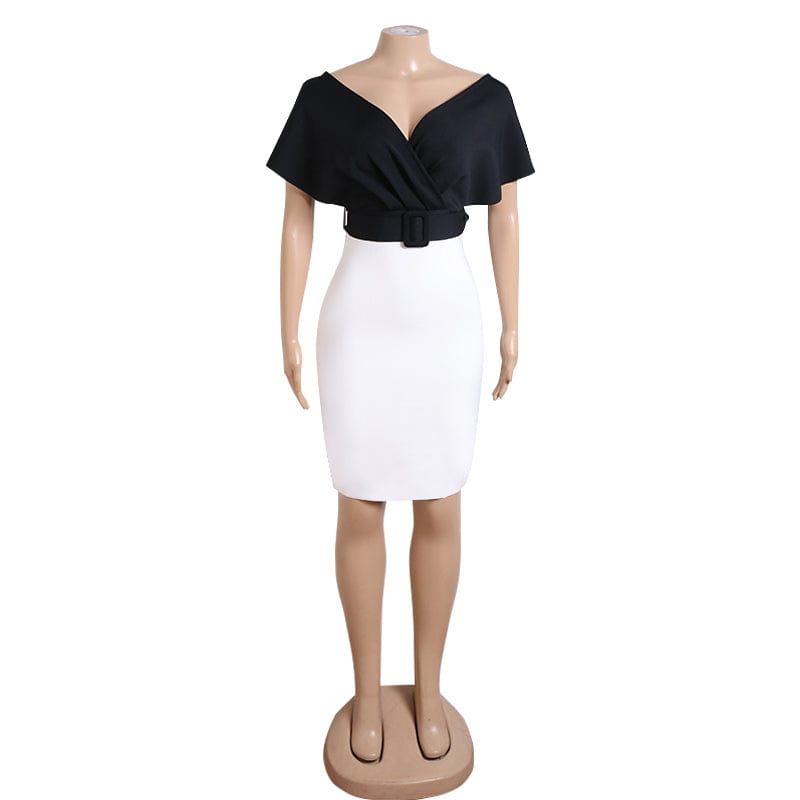 Off Shoulder Dresses Women Sexy Formal Occasion Knee Length Party Black And White Dress