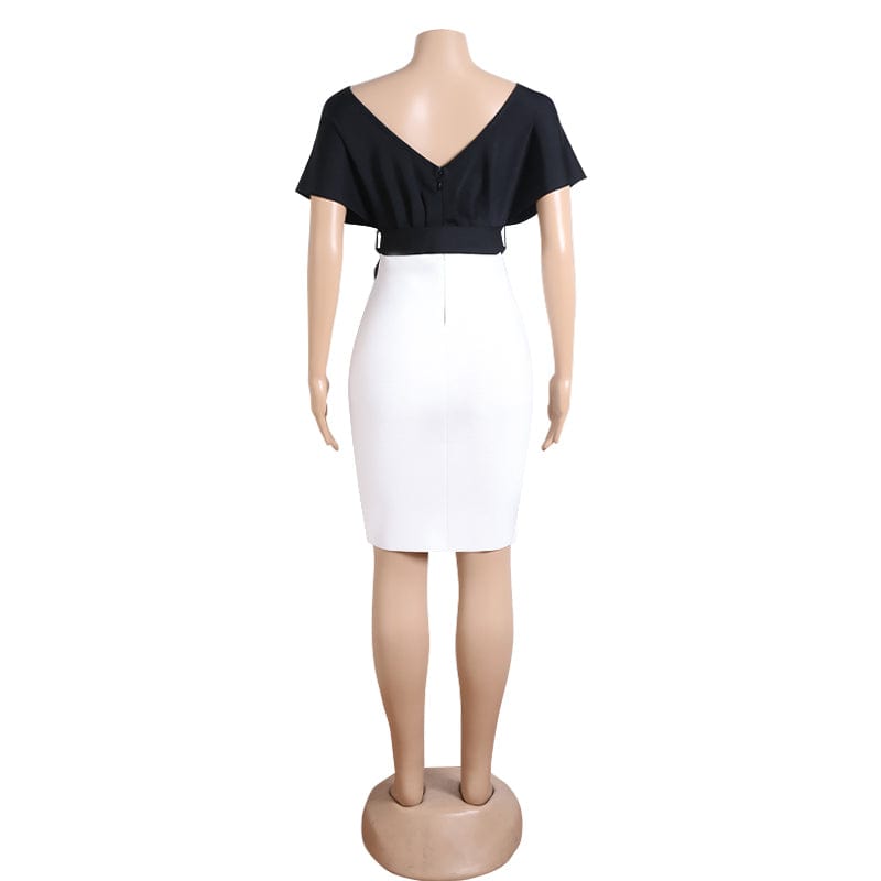 Off Shoulder Dresses Women Sexy Formal Occasion Knee Length Party Black And White Dress