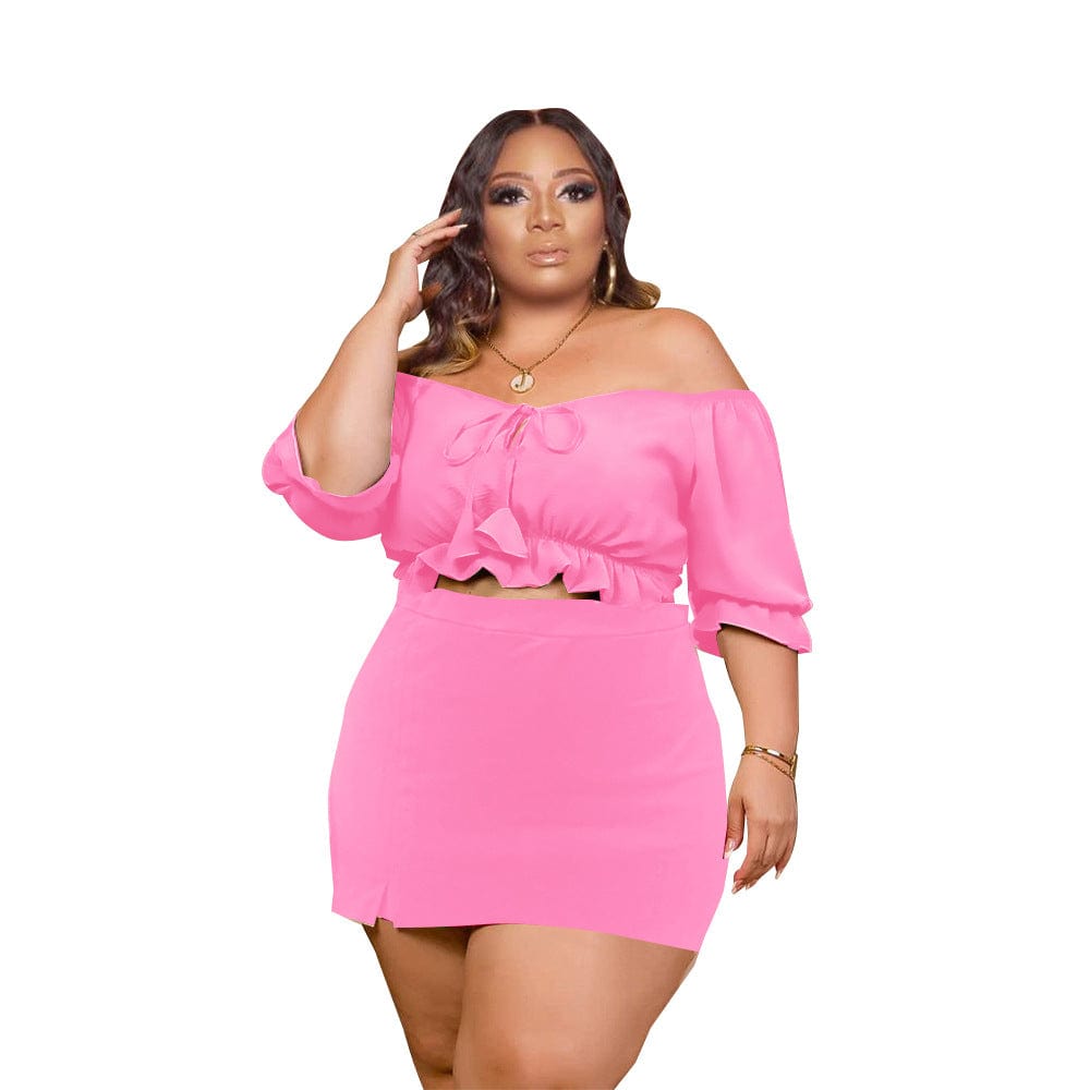 Off Shoulder Elegant Big Fat 5x Sexy Mini Dress Crop Top And Skirt Sets Women 2 Piece Outfits