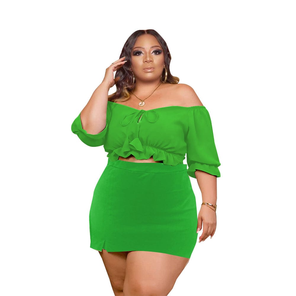 Off Shoulder Elegant Big Fat 5x Sexy Mini Dress Crop Top And Skirt Sets Women 2 Piece Outfits