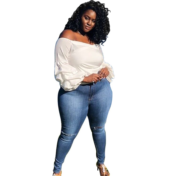 Off shoulder large size women's sexy lantern sleeves blouse tops