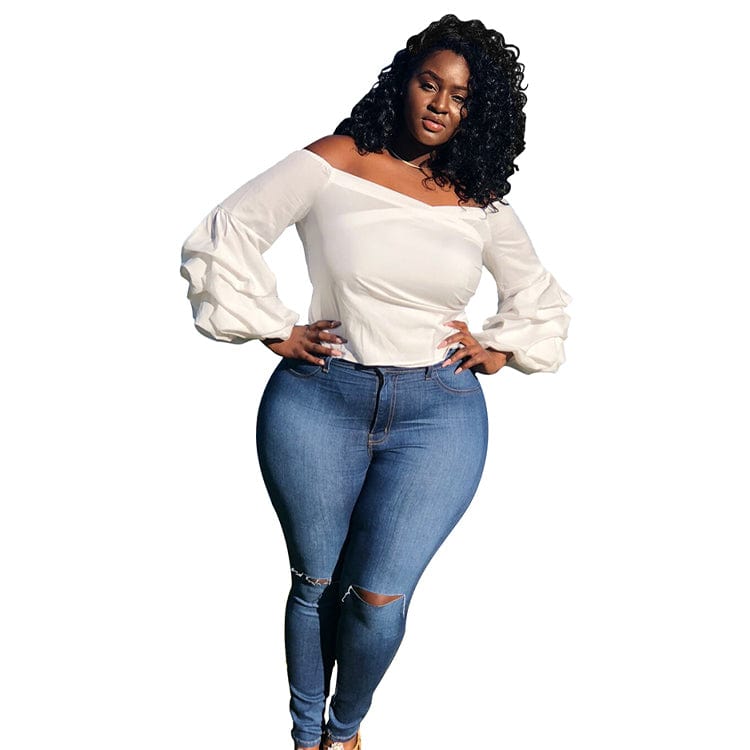 Off shoulder large size women's sexy lantern sleeves blouse tops