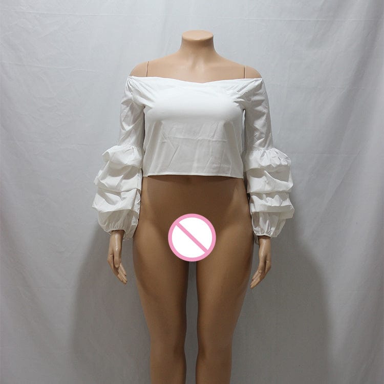 Off shoulder large size women's sexy lantern sleeves blouse tops