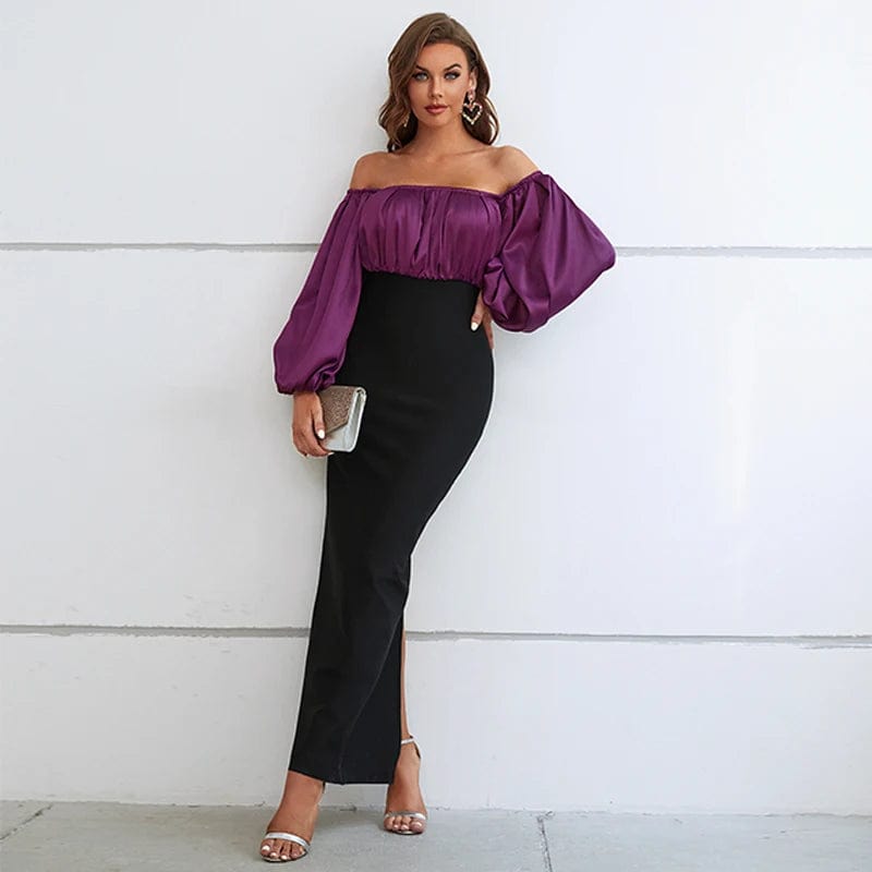 Off-the-shoulder bubble long-sleeved dress Vestidos de Fiesta Stylish Women's Party Dresses