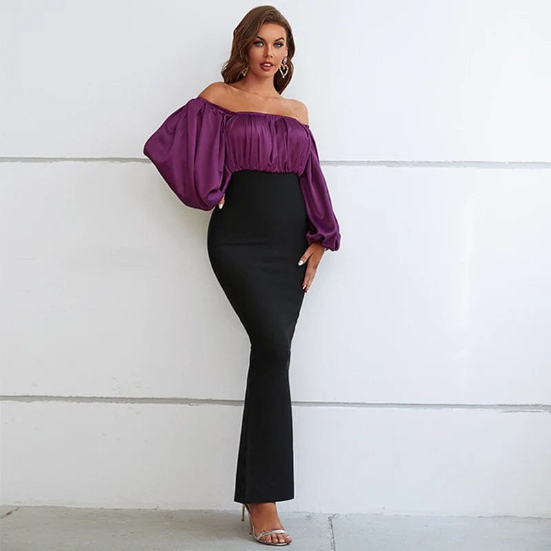 Off-the-shoulder bubble long-sleeved dress Vestidos de Fiesta Stylish Women's Party Dresses
