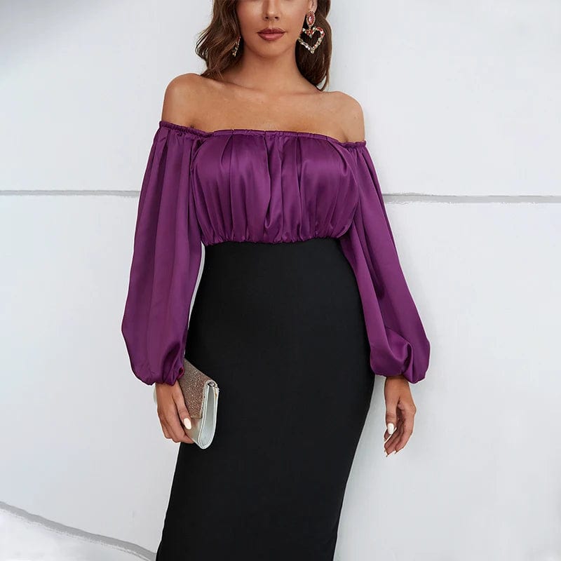 Off-the-shoulder bubble long-sleeved dress Vestidos de Fiesta Stylish Women's Party Dresses