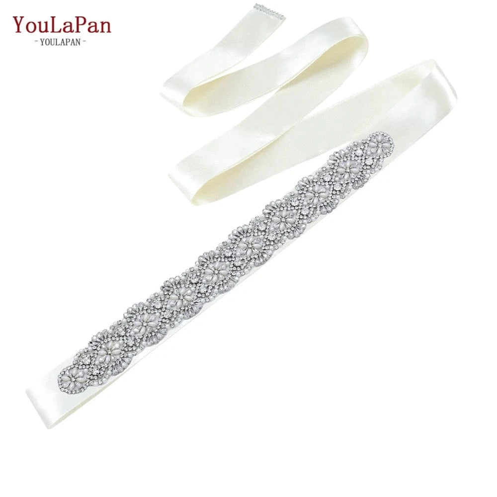 Off-white Ribbon YouLaPan S04C Rhinestone Party Dress Belt Luxury Bridal Sash Ribbon For Ladies Evening Dress Bridal Jewelry Belt