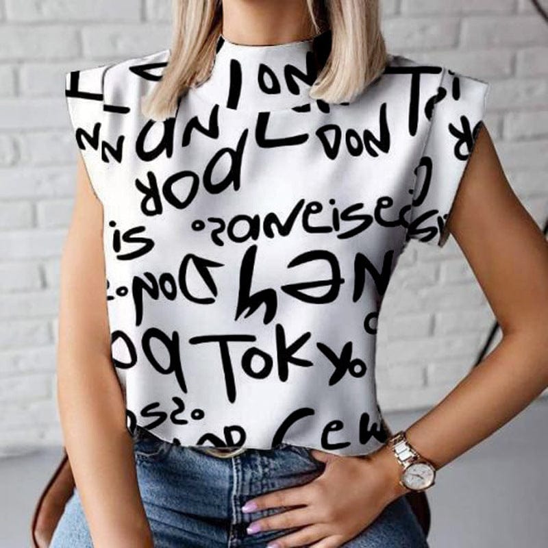 Office Casual Letter Print Shirt Blouse Woman Summer Fashion O-neck Short Sleeve Shirts For Women 2023 Elegant Slim Striped Top