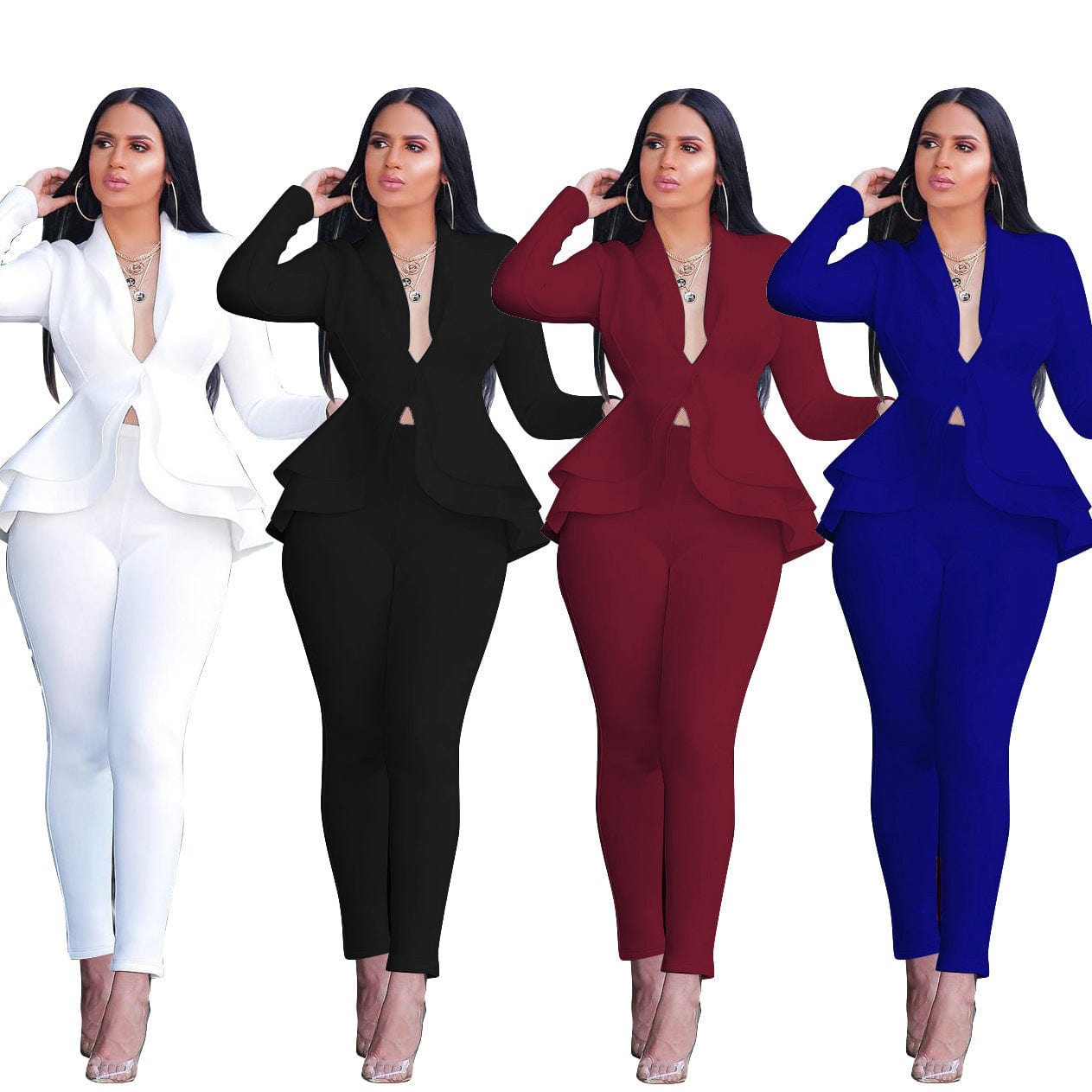 Office ladies sets women's new stylish ruffles air layer casual fashion uniform casual suit two piece women set clothing