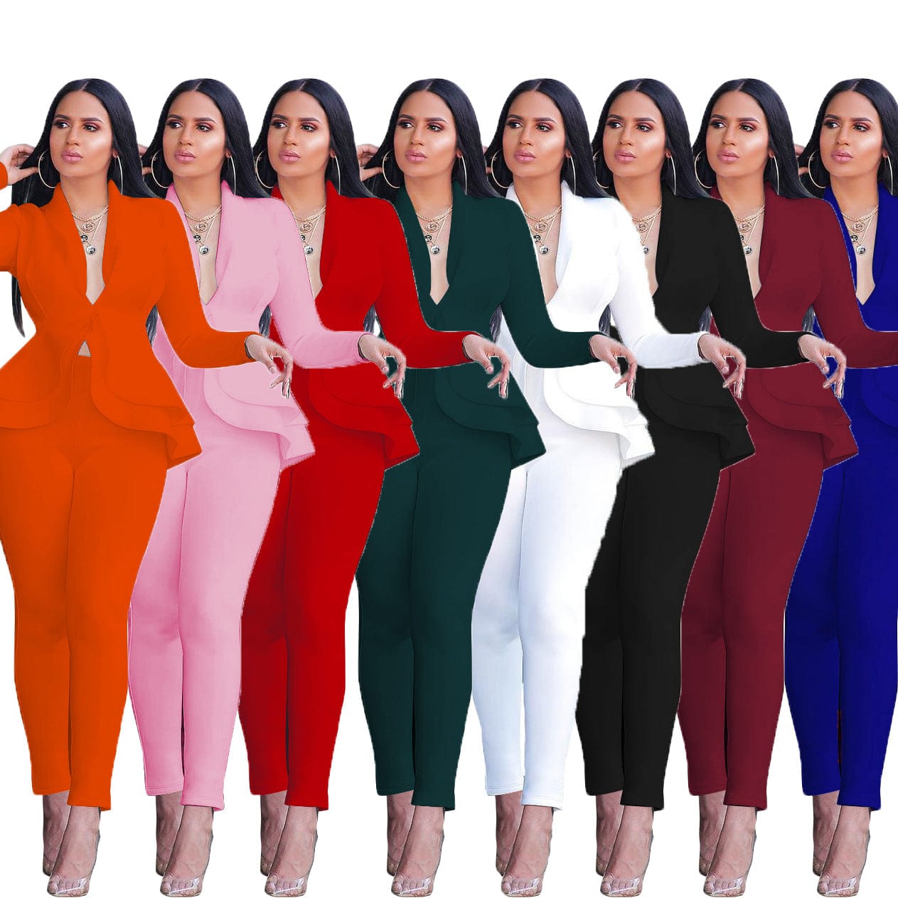 Office ladies sets women's new stylish ruffles air layer casual fashion uniform casual suit two piece women set clothing