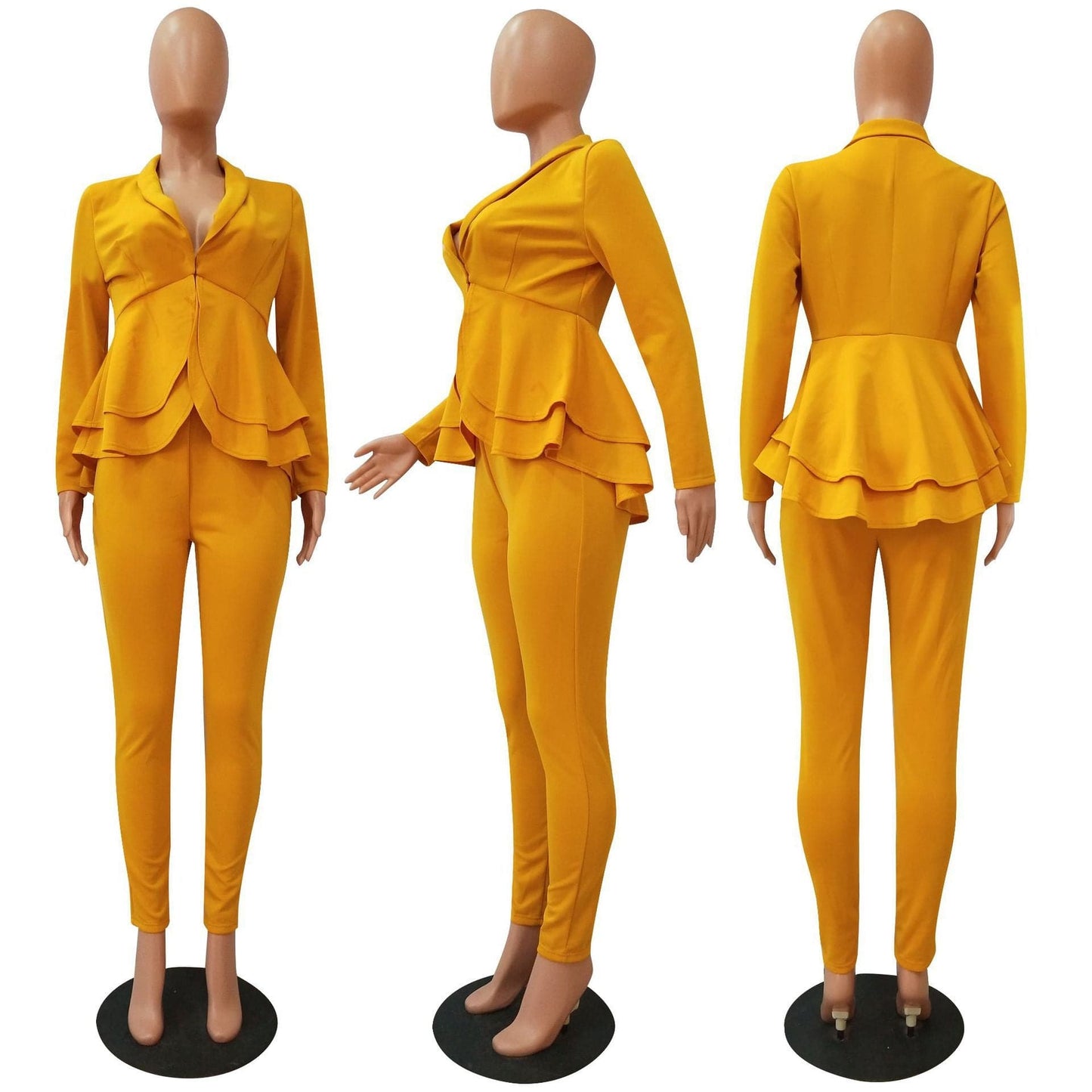 Office ladies sets women's new stylish ruffles air layer casual fashion uniform casual suit two piece women set clothing