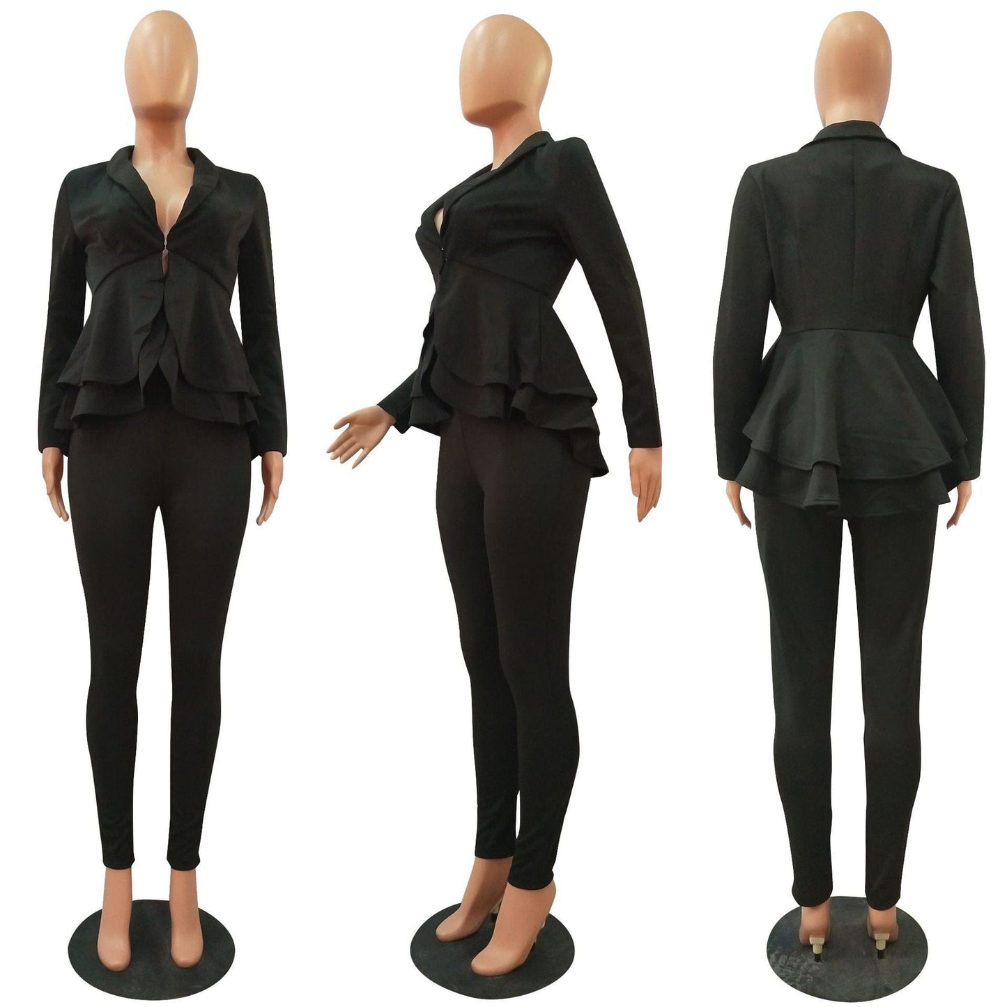 Office ladies sets women's new stylish ruffles air layer casual fashion uniform casual suit two piece women set clothing