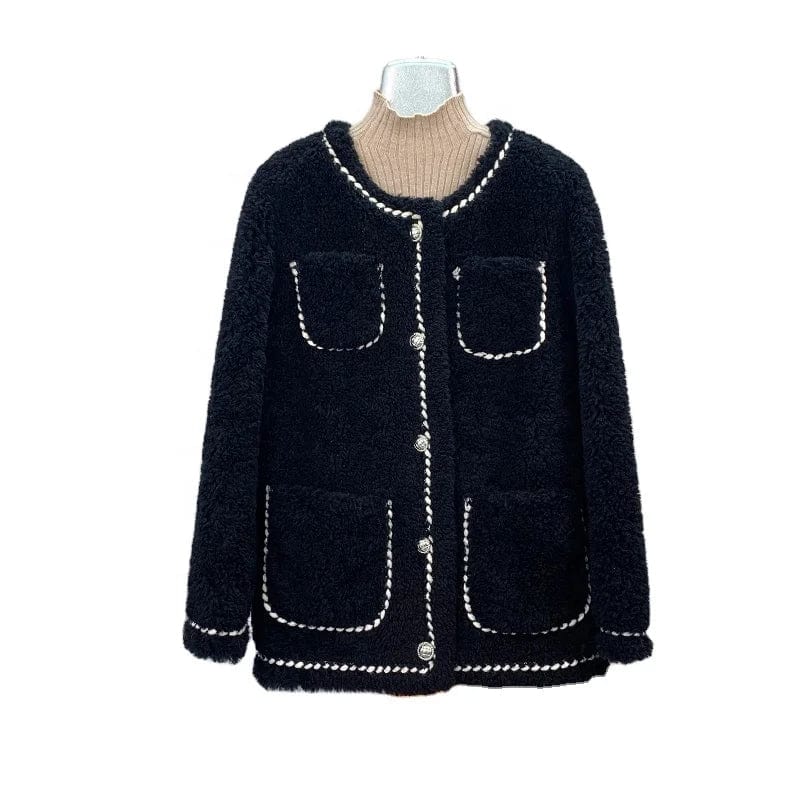 Office Lady Lamb Fur Warm Coat Female Girl Sheep Shearling Youth Jacket Winter Parka Overcoat JT3265