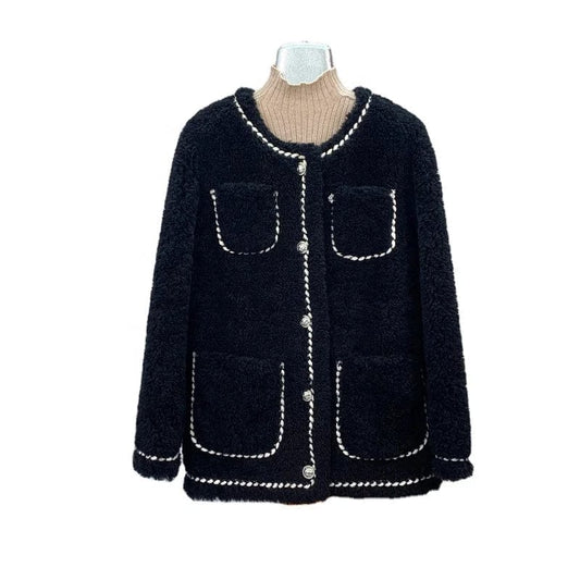 Office Lady Lamb Fur Warm Coat Female Girl Sheep Shearling Youth Jacket Winter Parka Overcoat JT3265