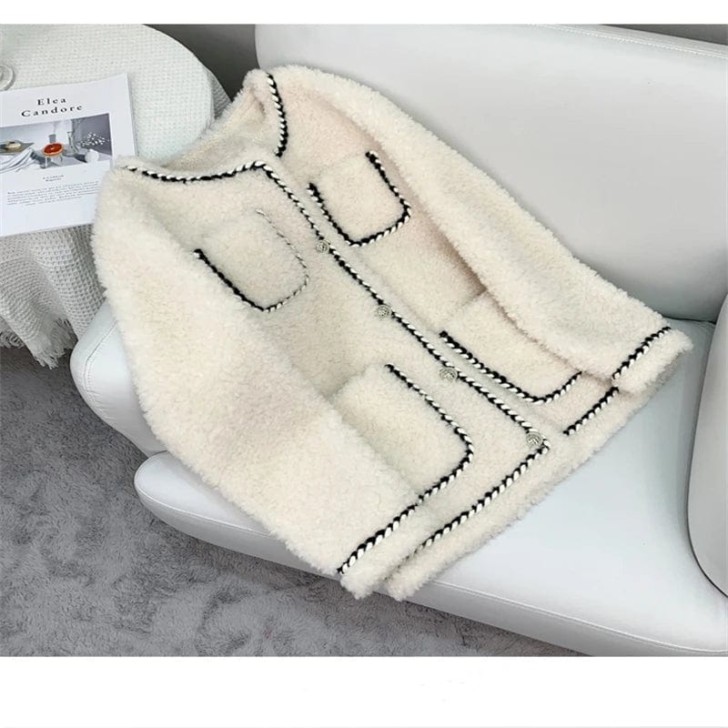 Office Lady Lamb Fur Warm Coat Female Girl Sheep Shearling Youth Jacket Winter Parka Overcoat JT3265