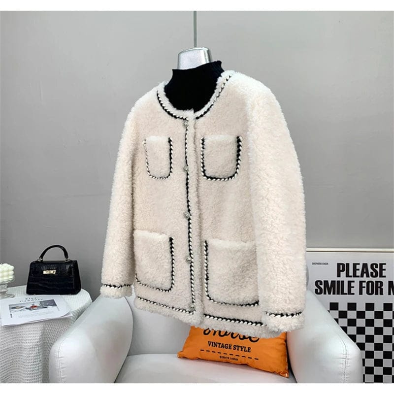 Office Lady Lamb Fur Warm Coat Female Girl Sheep Shearling Youth Jacket Winter Parka Overcoat JT3265