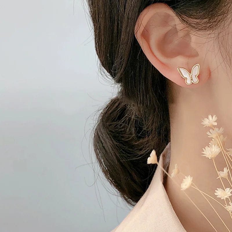 Oil Painting Green Butterfly Alloy Small Stud Earrings Handmade Charm Women Girl Trendy Simple Ear Studs Jewelry