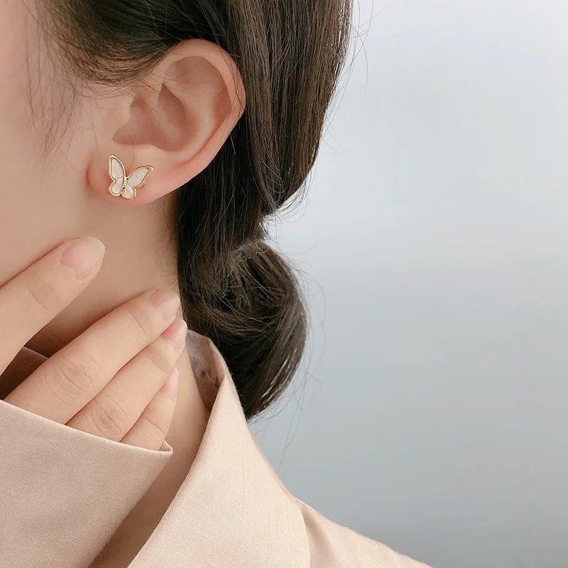 Oil Painting Green Butterfly Alloy Small Stud Earrings Handmade Charm Women Girl Trendy Simple Ear Studs Jewelry