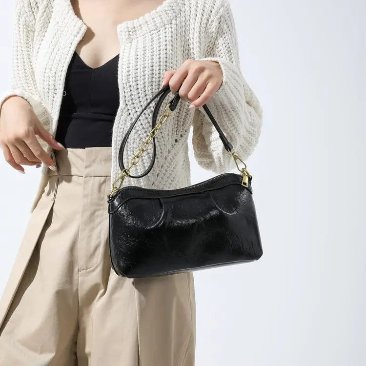 Oil Wax PU Leather Cross Body Small Bag for Women Fashionable and Versatile Shoulder Ruched Hand Bag Ladies Casual Phone Bag