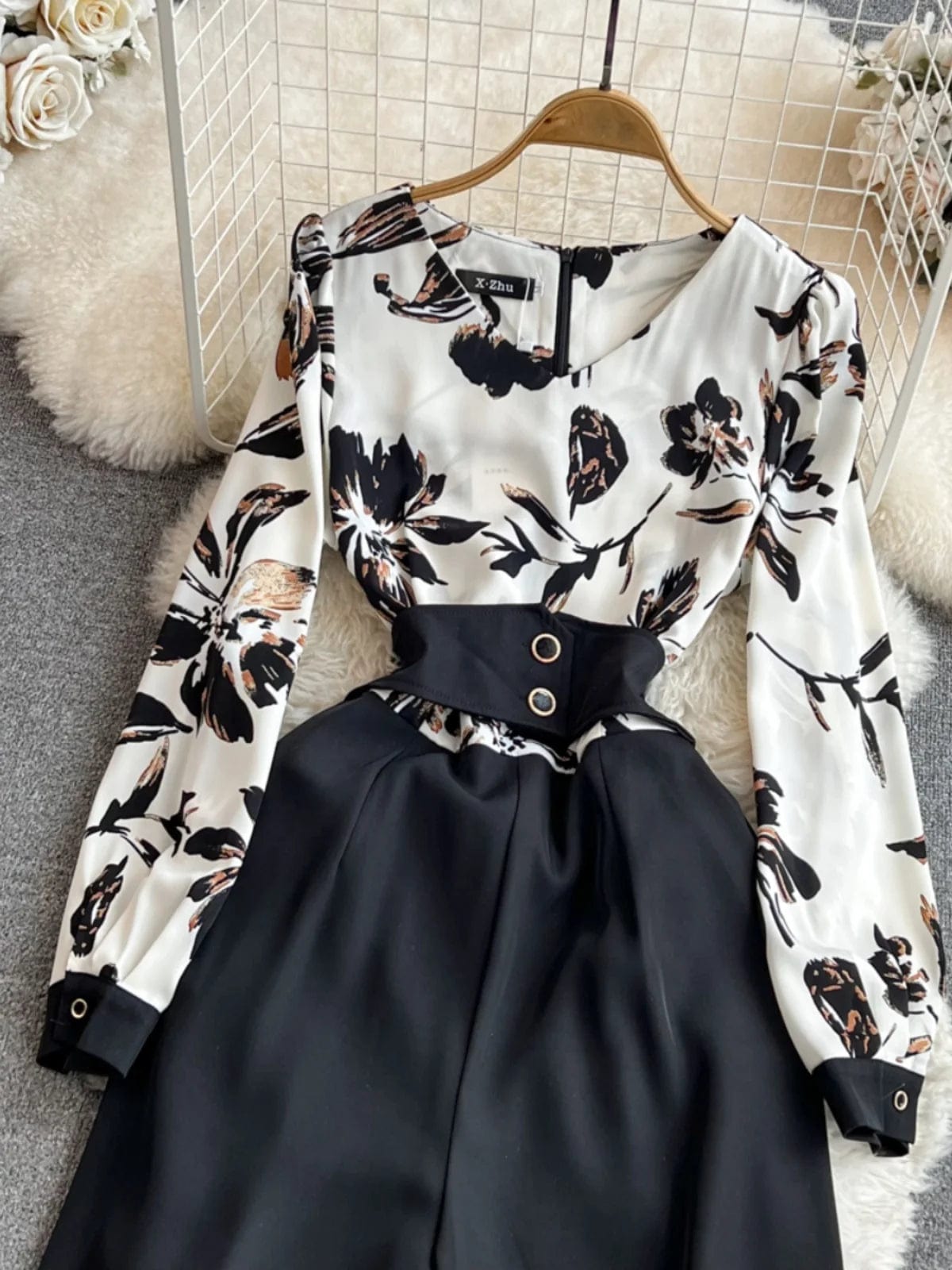 OL Professional Long Sleeve V-Neck Casual High Waist Straight Leg Wide Leg Pants Jumpsuit