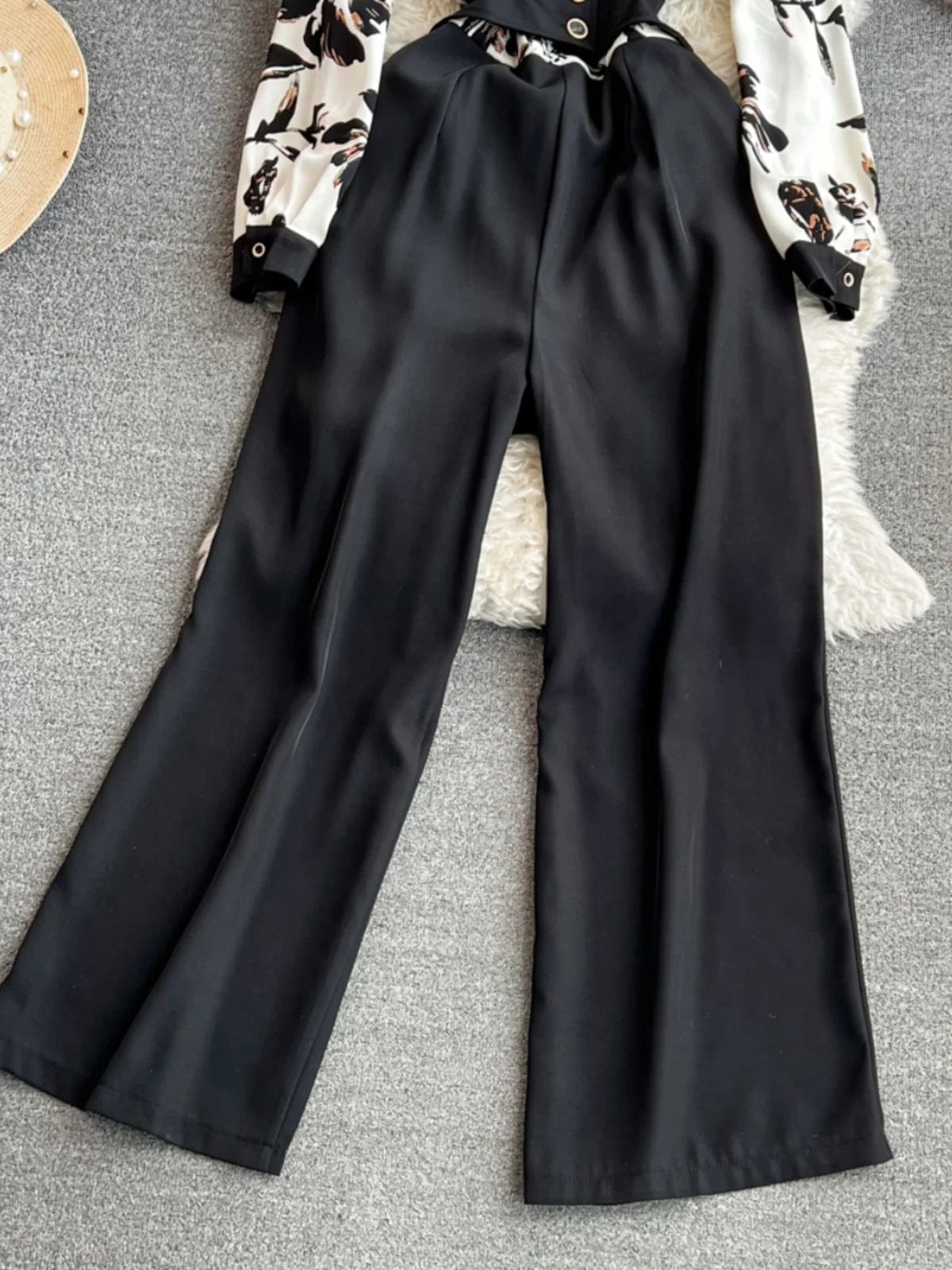 OL Professional Long Sleeve V-Neck Casual High Waist Straight Leg Wide Leg Pants Jumpsuit