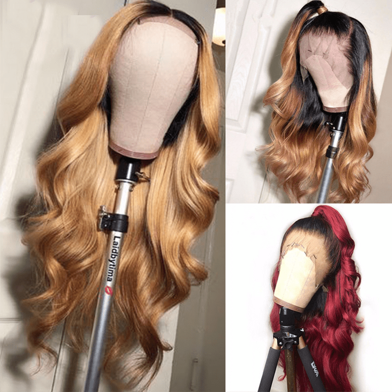 Ombre 1b 27 color Brazilian Body Wave 5*5  Closure Wig Human Hair 99j Lace Frontal Pre Plucked HD Lace Wig For Women