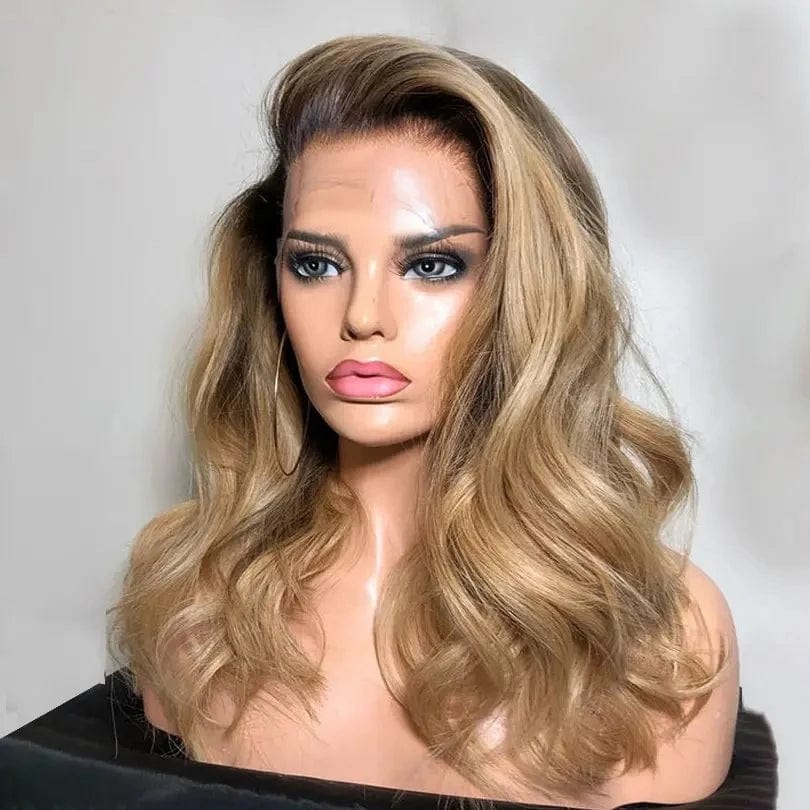 Ombre #1B #27 Transparent 13*4 Lace Front Wig Human Hair Side Part 8--28 Inch Body Wave For Woman
